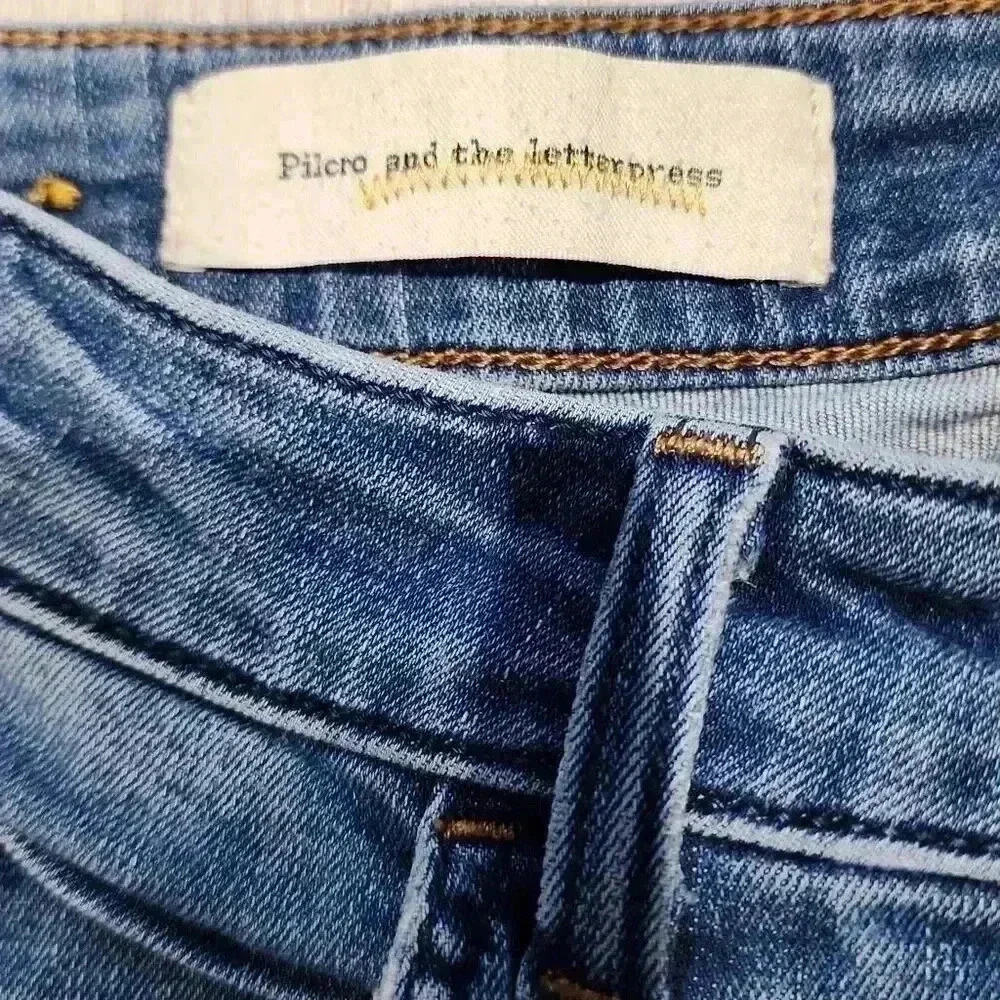 Pilcro and the Letterpress Women's Mid-Rise Distressed Skinny Jeans Blue Size 25 - Picture 6 of 9